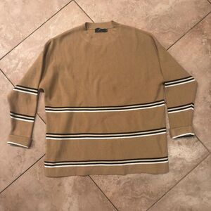 Lillusory Camel Stripe Knit Sweater M • Minimalist Retro Preppy Pullover
